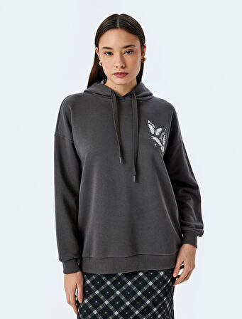 Kapüşonlu Arkası Baskılı Oversize Sweatshirt