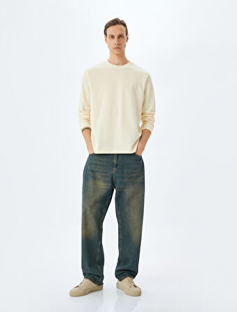 Pamuk Karışımlı Basic Bisiklet Yaka Sweatshirt