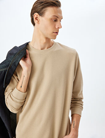 Pamuk Karışımlı Basic Bisiklet Yaka Sweatshirt