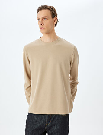 Pamuk Karışımlı Basic Bisiklet Yaka Sweatshirt