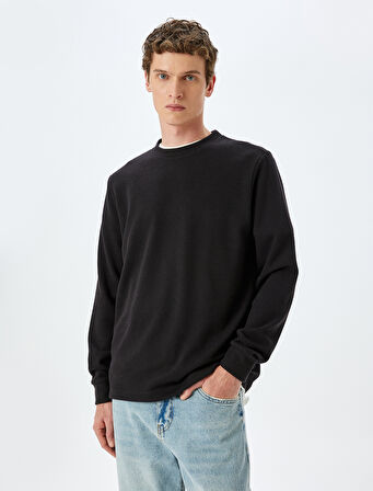 Pamuk Karışımlı Basic Bisiklet Yaka Sweatshirt