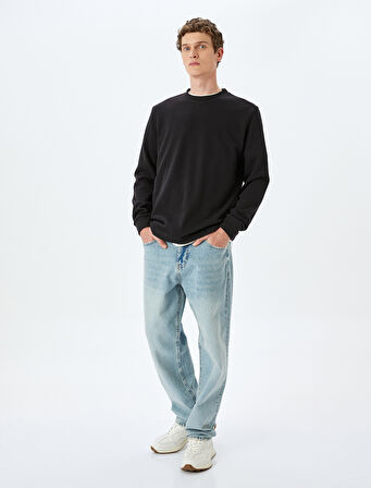 Pamuk Karışımlı Basic Bisiklet Yaka Sweatshirt