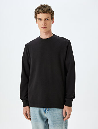 Pamuk Karışımlı Basic Bisiklet Yaka Sweatshirt