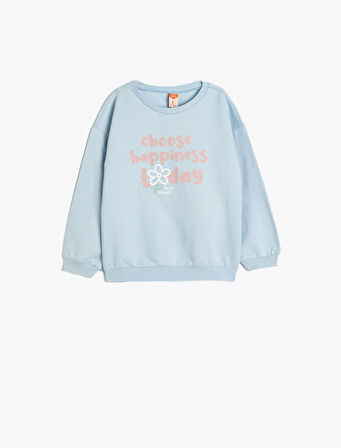 Pamuklu Uzun Kollu Slogan Baskılı Sweatshirt