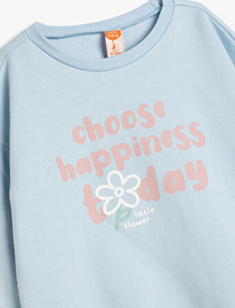 Pamuklu Uzun Kollu Slogan Baskılı Sweatshirt