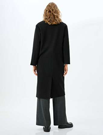 Cepli Kruvaze Düğmeli Uzun Kaşe Kaban