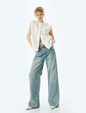 Suni Kürk Bisiklet Yaka Düğmeli Kolsuz Yelek