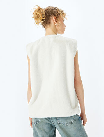 Suni Kürk Bisiklet Yaka Düğmeli Kolsuz Yelek