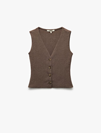 Slim Fit Kolsuz Düğmeli V Yaka Yelek