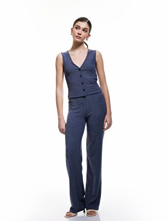 Slim Fit Kolsuz Düğmeli V Yaka Yelek