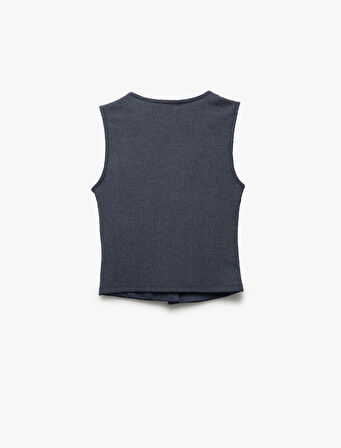 Slim Fit Kolsuz Düğmeli V Yaka Yelek