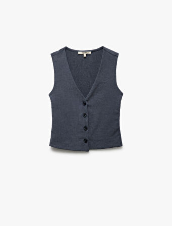 Slim Fit Kolsuz Düğmeli V Yaka Yelek