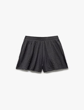 Regular Fit Beli Lastikli Dokulu Mini Şort