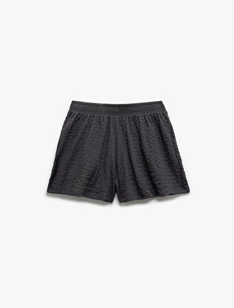 Regular Fit Beli Lastikli Dokulu Mini Şort