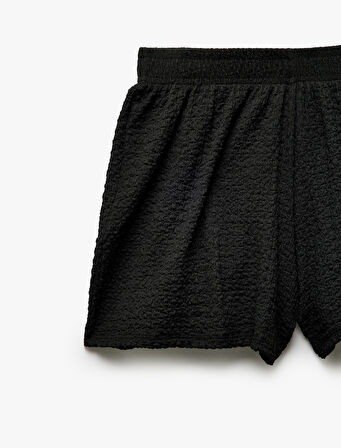 Regular Fit Beli Lastikli Dokulu Mini Şort