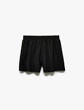 Regular Fit Beli Lastikli Dokulu Mini Şort