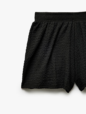 Regular Fit Beli Lastikli Dokulu Mini Şort