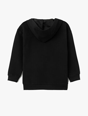 Palmiye Baskı Detaylı Kapşonlu Fermuarlı Sweatshirt