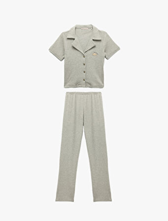 Kısa Kollu Gömlek Yaka Pamuklu Pijama Takımı