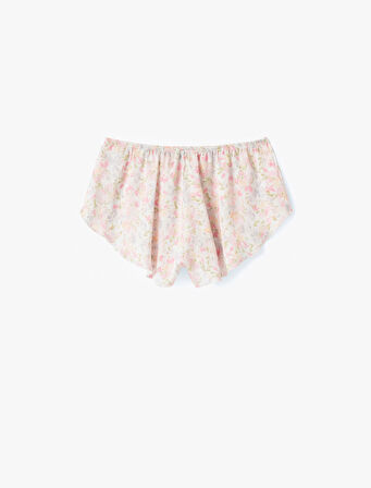 Bol Kalıp Beli Bağlamalı Çiçekli Mini Şort Pijama Altı