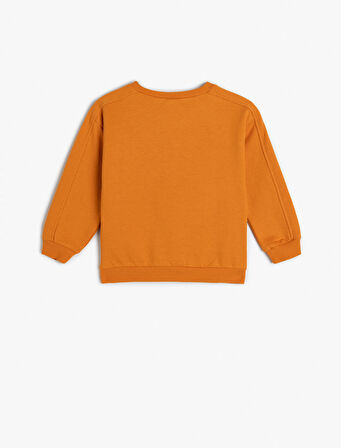 Pamuklu Slogan Baskılı Uzun Kollu Bisiklet Yaka Sweatshirt