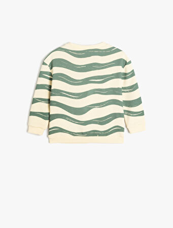 Pamuklu Desenli Uzun Kollu Bisiklet Yaka Sweatshirt