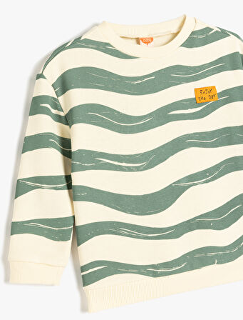 Pamuklu Desenli Uzun Kollu Bisiklet Yaka Sweatshirt