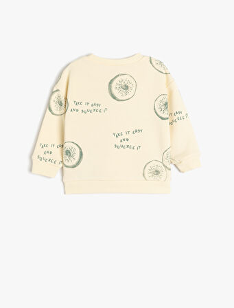 Uzun Kollu Bisiklet Yaka Baskı Detaylı Pamuklu Sweatshirt