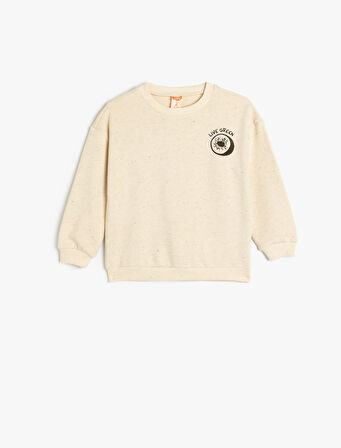 Nakış Detaylı Uzun Kollu Bisiklet Yaka Pamuklu Sweatshirt