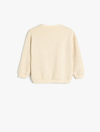 Nakış Detaylı Uzun Kollu Bisiklet Yaka Pamuklu Sweatshirt