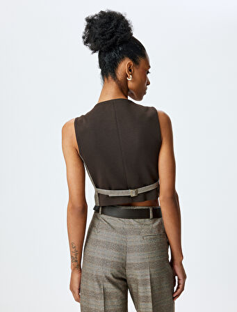 Düğmeli V Yaka Ekose Yelek