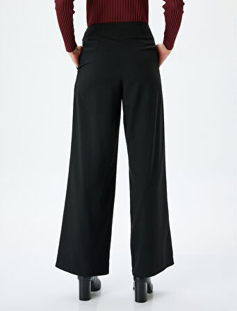 Kemer Detaylı Yüksek Bel Düz Geniş Paça Pantolon