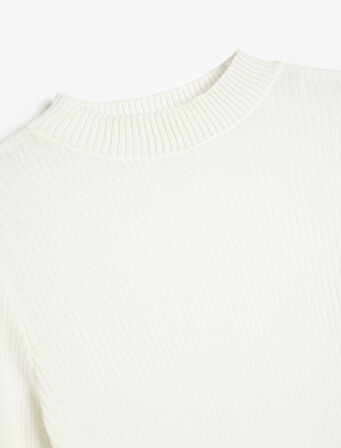 Hafif Dik Yaka Uzun Kollu Yün Karışımlı Basic Triko Kazak