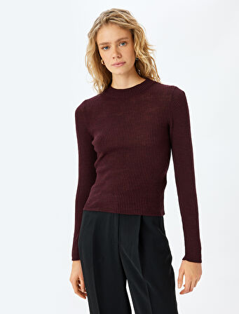 Hafif Dik Yaka Uzun Kollu Yün Karışımlı Basic Triko Kazak