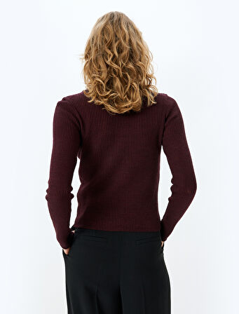 Hafif Dik Yaka Uzun Kollu Yün Karışımlı Basic Triko Kazak