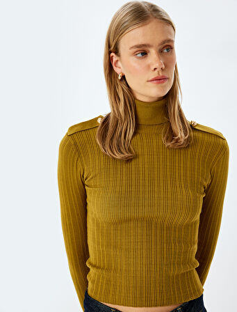 Apolet Detaylı Balıkçı Yaka Uzun Kollu Triko Kazak