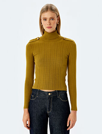 Apolet Detaylı Balıkçı Yaka Uzun Kollu Triko Kazak