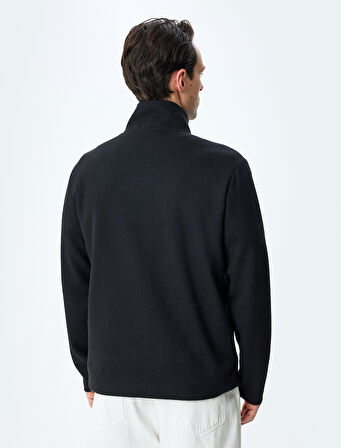 Kanguru Cepli Uzun Kollu Basic Yarım Fermuarlı Sweatshirt