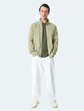 Regular Fit Pamuk Karışımlı Şardonlu Uzun Kollu Basic Fermuarlı Sweatshirt