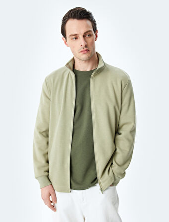 Regular Fit Pamuk Karışımlı Şardonlu Uzun Kollu Basic Fermuarlı Sweatshirt