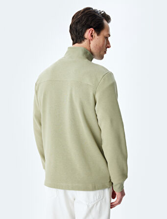 Regular Fit Pamuk Karışımlı Şardonlu Uzun Kollu Basic Fermuarlı Sweatshirt
