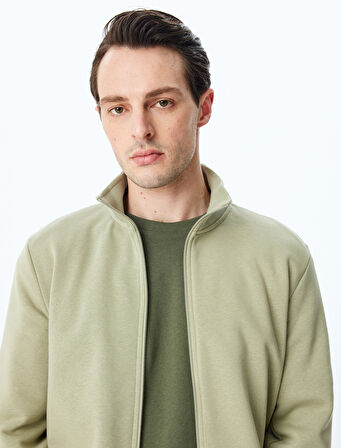 Regular Fit Pamuk Karışımlı Şardonlu Uzun Kollu Basic Fermuarlı Sweatshirt
