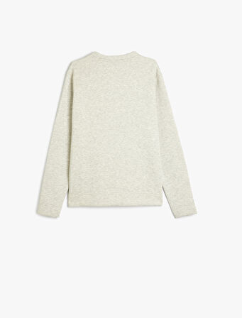 Dikiş Detaylı Şardonlu Pamuklu Basic Bisiklet Yaka Sweatshirt