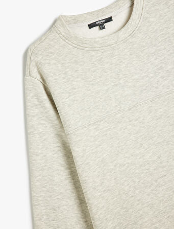 Dikiş Detaylı Şardonlu Pamuklu Basic Bisiklet Yaka Sweatshirt