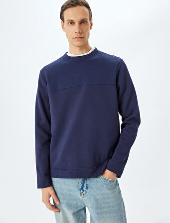 Dikiş Detaylı Şardonlu Pamuklu Basic Bisiklet Yaka Sweatshirt