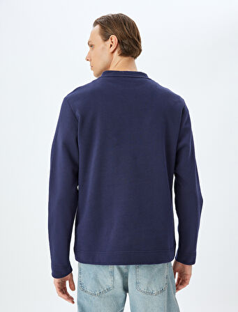 Dikiş Detaylı Şardonlu Pamuklu Basic Bisiklet Yaka Sweatshirt