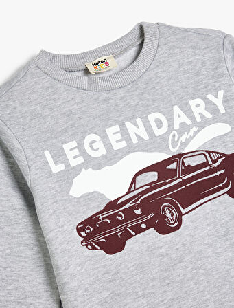 Araba Baskılı Bisiklet Yaka Uzun Kollu Sweatshirt