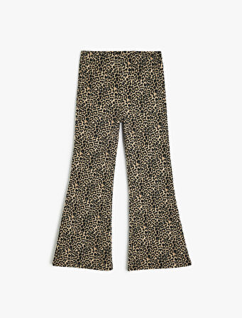 Leopar Desenli Şardonlu İspanyol Paça Pantolon