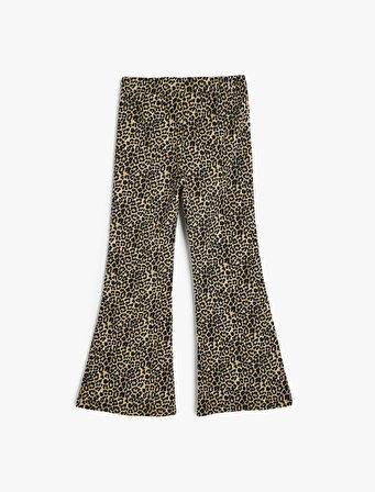 Leopar Desenli Şardonlu İspanyol Paça Pantolon
