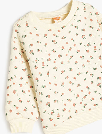 Çiçek Desenli Pamuklu Uzun Kollu Sweatshirt
